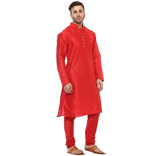 Royal Kurta Men's Silk Blend Loop Button Design Kurta (Only Kurta) (36, Red) - Image 5
