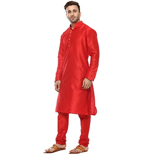 Royal Kurta Men's Silk Blend Loop Button Design Kurta (Only Kurta) (36, Red) - Image 4