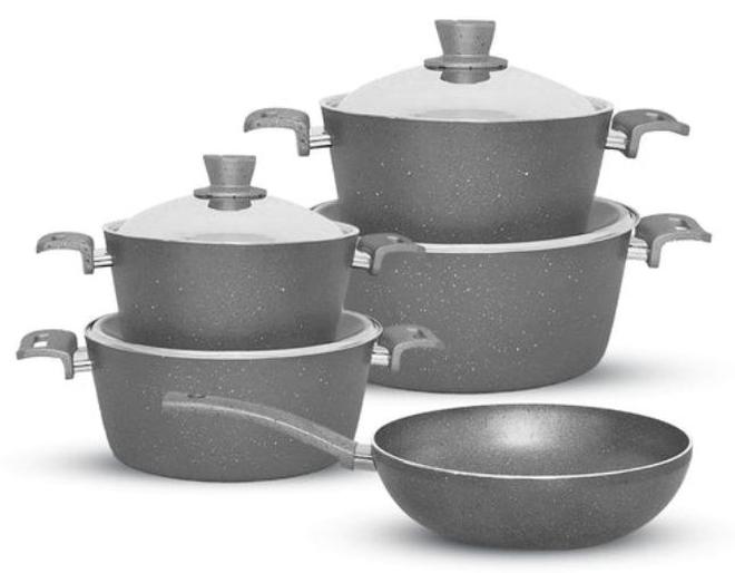 جلوري طقم حلل جرانيت غير لاصق ايكو 9ق 4 حلة (18-20-24-28) + ووك 28 رمادي