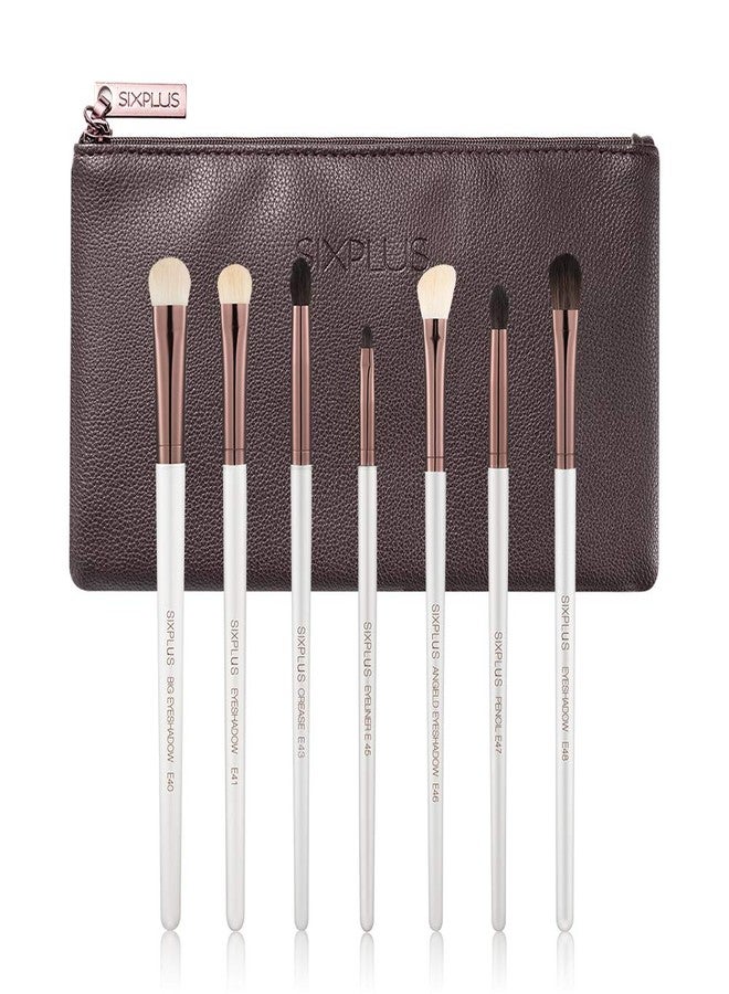 SIXPLUS 7Pcs Pearly White Eyeshadow Brush Set Professional Eye Brushes with Portable Bag - Image 1