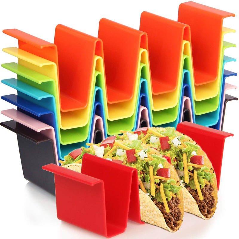 Youngever Youngever 8 Pack Plastic Taco Holder Stand Dishwasher Top Rack Safe Microwave Safe Set of 8 Assorted Colors Rainbow 