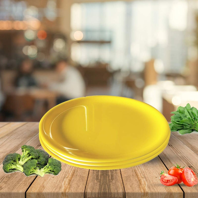 Urmila Plastic Yellow Colour Unbreakable Acrylic Microwave Safe Round Dinner Plates Set 3 Plates Size 11 Inch 11 Inch 3 Plates - Image 3