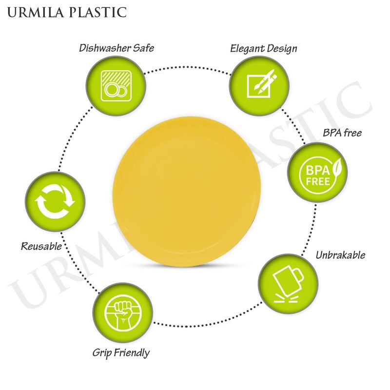 Urmila Plastic Yellow Colour Unbreakable Acrylic Microwave Safe Round Dinner Plates Set 3 Plates Size 11 Inch 11 Inch 3 Plates - Image 4