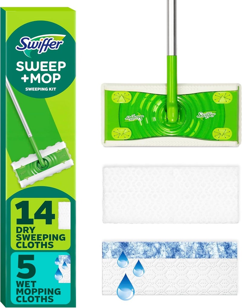 Swiffer Sweeper 2-in-1 Mops for Floor Cleaning, Dry and Wet Multi Surface Floor Cleaner, Sweeping and Mopping Starter Kit, Includes 1 Mop + 19 Refills, 20 Piece Set - Image 1