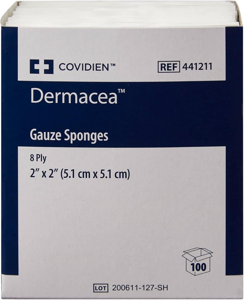 COVIDIEN إسفنجات ديرماسيه المعقمة من الشاش 8 طبقات ضمادة شاش 2 في 2 بوصة 2 لكل عبوة 50 عبوة 100 إجمالي - Image 2