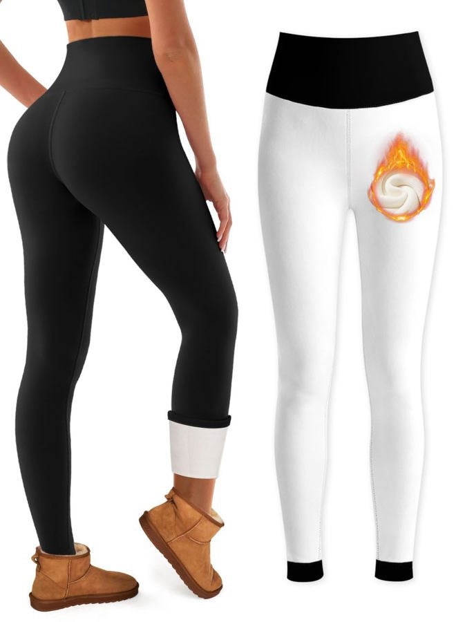 Bluemaple Women's Fleece Lined Leggings Thermal Warm Winter Tights High Waisted Yoga Workout Pants Cold Weather, 01 Fleece Lined Black, XXL - Image 1