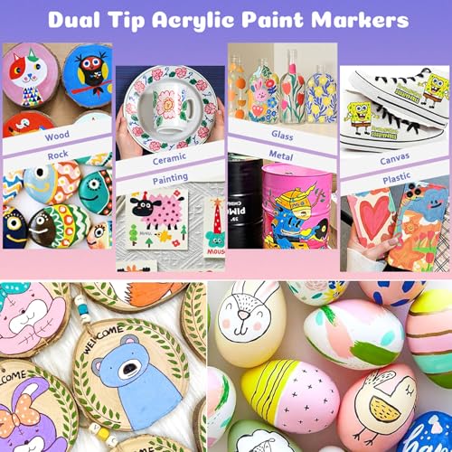 ZZWUAPT Light Brown Dual Tip Acrylic Paint Markers,Acrylic Paint Pens For Rock Painting Wood Fabric Canvas Glass Plastic Art Painting Supplies Kit (1-5MM Brush Tip& Fine Tip) - Image 2