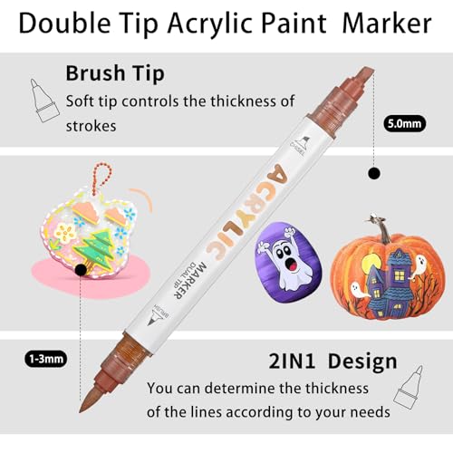 ZZWUAPT Light Brown Dual Tip Acrylic Paint Markers,Acrylic Paint Pens For Rock Painting Wood Fabric Canvas Glass Plastic Art Painting Supplies Kit (1-5MM Brush Tip& Fine Tip) - Image 3