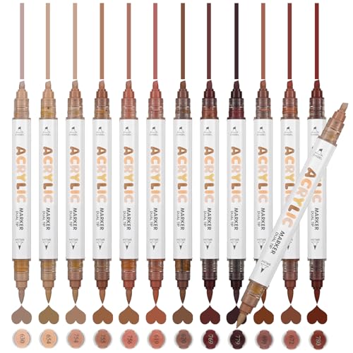 ZZWUAPT Light Brown Dual Tip Acrylic Paint Markers,Acrylic Paint Pens For Rock Painting Wood Fabric Canvas Glass Plastic Art Painting Supplies Kit (1-5MM Brush Tip& Fine Tip) - Image 1