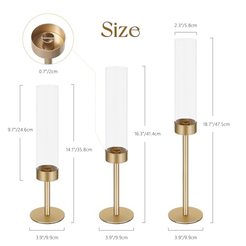 Ronasip Hurricane Candle Holders Set of 6, Matte Gold Metal Taper Candlestick Holders with Clear Glass Chimney Cylinder Tubes, Tall Candle Stands for Wedding, Christmas, Dining Table Centerpiece Decor - Image 4