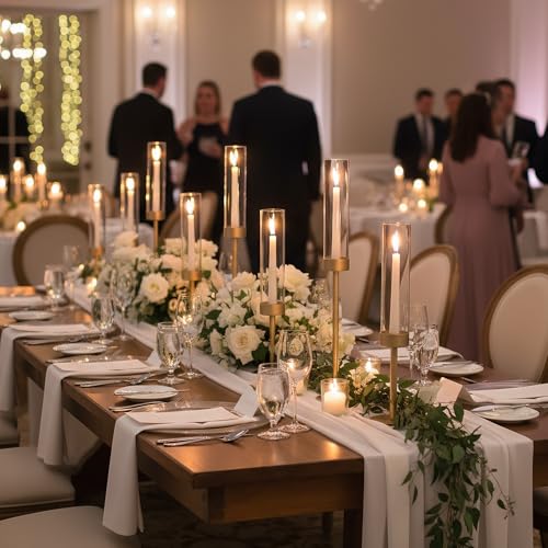 Ronasip Hurricane Candle Holders Set of 6, Matte Gold Metal Taper Candlestick Holders with Clear Glass Chimney Cylinder Tubes, Tall Candle Stands for Wedding, Christmas, Dining Table Centerpiece Decor - Image 3