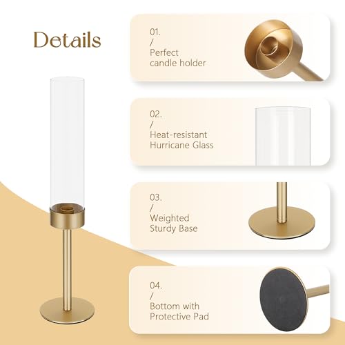 Ronasip Hurricane Candle Holders Set of 6, Matte Gold Metal Taper Candlestick Holders with Clear Glass Chimney Cylinder Tubes, Tall Candle Stands for Wedding, Christmas, Dining Table Centerpiece Decor - Image 5