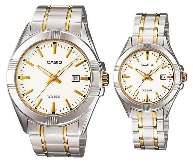 CASIO ساعة كاسيو لهز آند هير للأزواج بسوار من الستانلس ستيل بلونين MTP/LTP-1308SG-7AVDF - Image 1