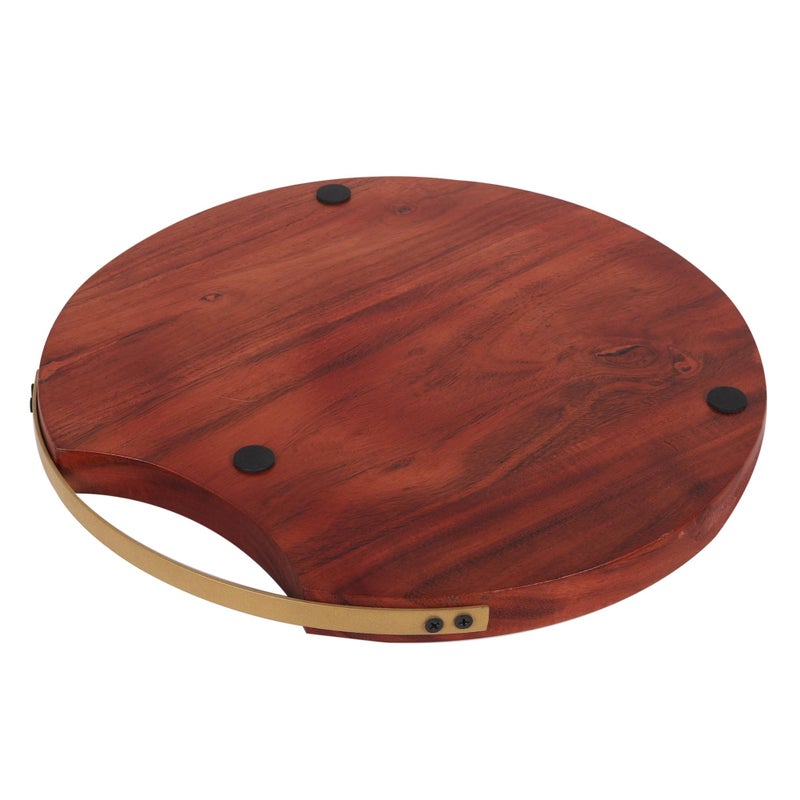 Anything & Everything Wooden Serving Platter Cheese Board with Golden Handle for Snacks - Image 5