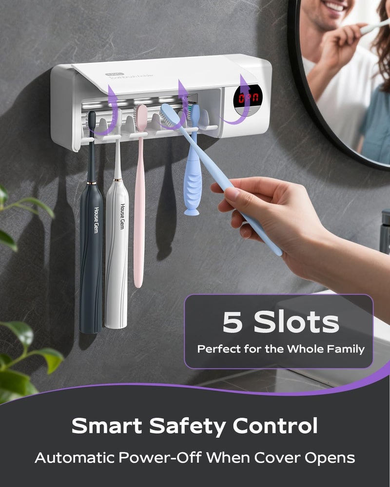 House Gem HouseGem Toothbrush Holder, Timer Function, 2000mAh Rechargeable Cordless Wall-Mounted Bathroom (White) - Image 5