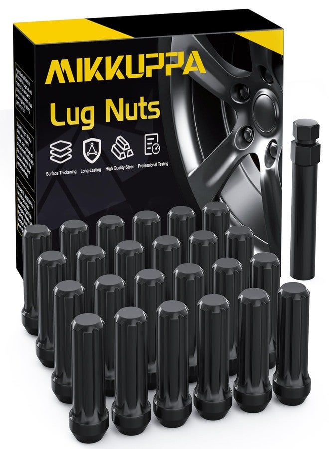MIKKUPPA 24PCS M14x1.5 Lug Nuts - Replacement for Chevy Silverado 1500 Suburban Traverse, Ford F150, GMC Yukon Sierra 1500, Cadillac XT5 XT6 Aftermarket Wheels Black 2" Length 7 Spline Tire Nut - Image 1