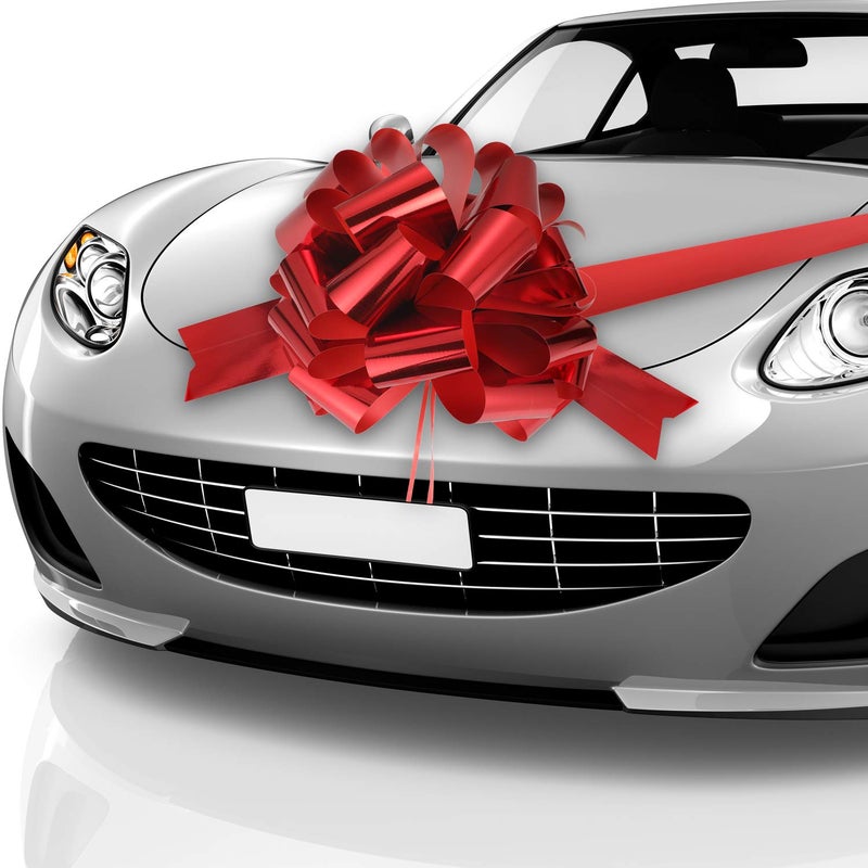Big Car Bow 25 Inch Giant Car Bow with 20 ft Ribbon for Large Gift Wrapping New Houses Huge Present Birthday Christmas DecorGlossy Red
