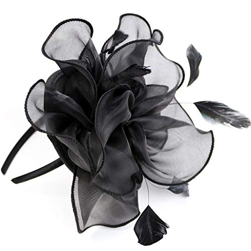 Gionforsy Fascinator Veil Fascinator Derby Pillbox Headband Set for Wedding Tea Party (US, Alpha, One Size, One Size, Black) - Image 4
