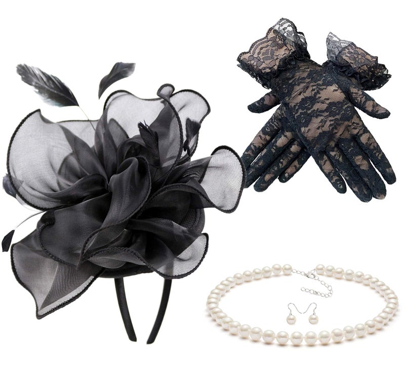Gionforsy Fascinator Veil Fascinator Derby Pillbox Headband Set for Wedding Tea Party (US, Alpha, One Size, One Size, Black) - Image 2