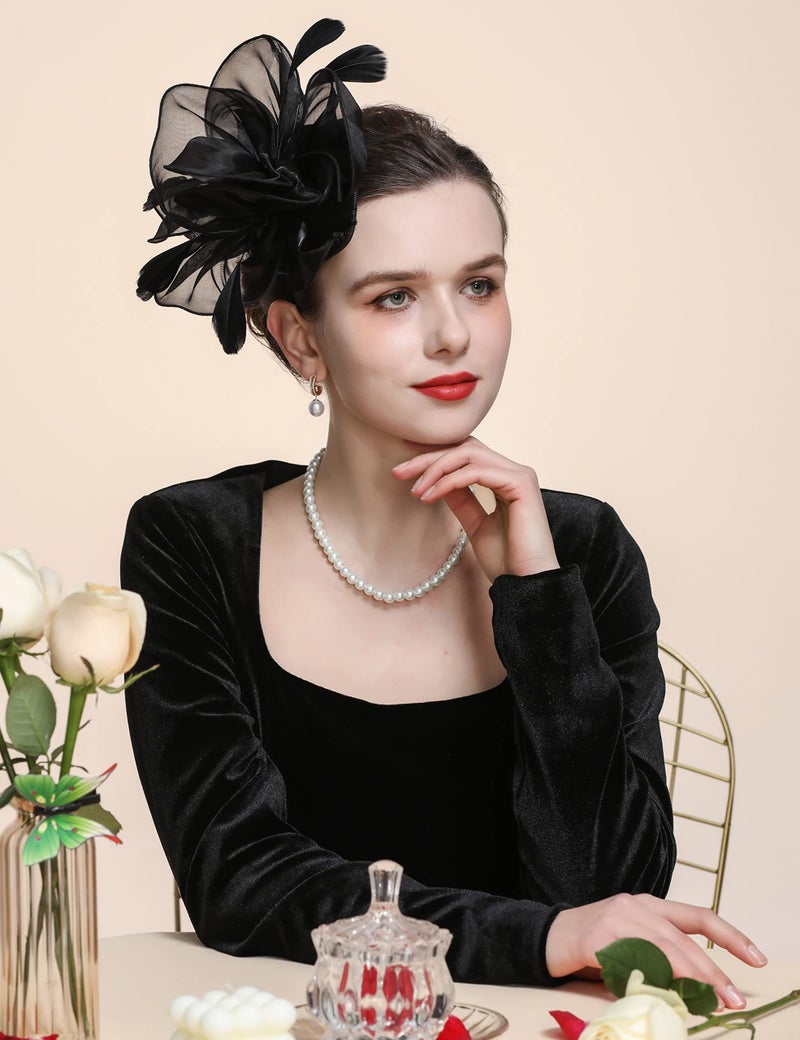 Gionforsy Fascinator Veil Fascinator Derby Pillbox Headband Set for Wedding Tea Party (US, Alpha, One Size, One Size, Black) - Image 3
