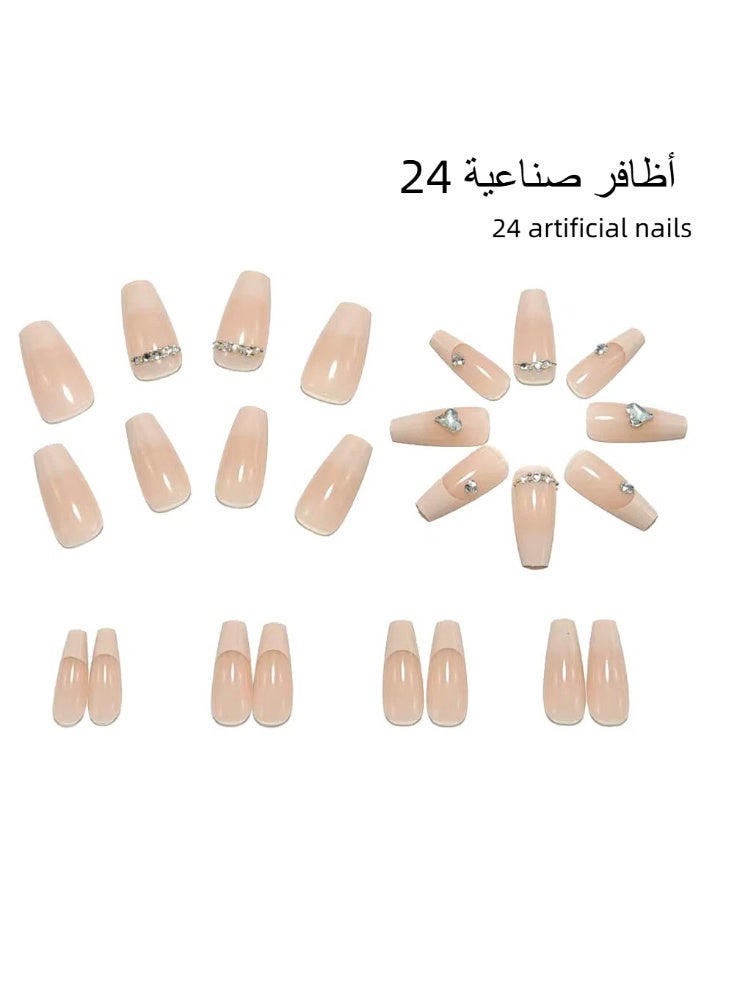 24 طرف أظافر بلون عاري متدرج مع أحجار الراين - Image 4