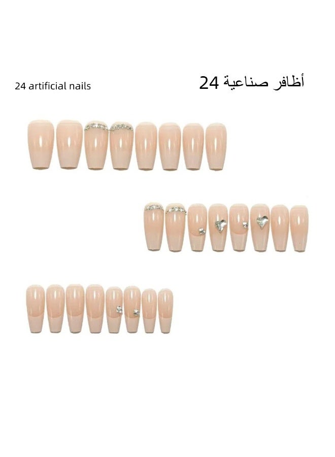 24 طرف أظافر بلون عاري متدرج مع أحجار الراين - Image 5