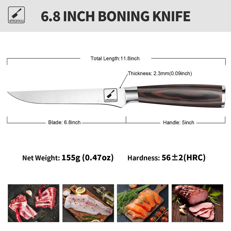 imarku Fillet Knife, German High Carbon Boning Knife, 6-Inch Stainless Steel Professional Grade Boning Fillet Knife for Fish, Pakkawood Handle for Meat and Poultry, Gifts for Men and Women - Image 3