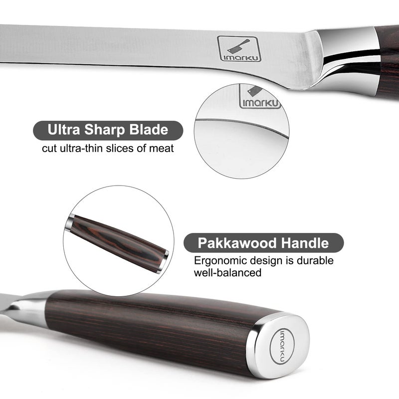 imarku Fillet Knife, German High Carbon Boning Knife, 6-Inch Stainless Steel Professional Grade Boning Fillet Knife for Fish, Pakkawood Handle for Meat and Poultry, Gifts for Men and Women - Image 5