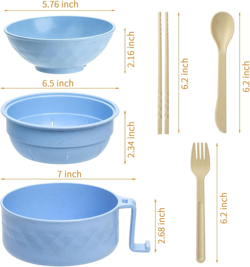 MUUBOOX 2 Sets Microwave Ramen Cooker33 oz Ramen Bowl SetMicrowave Noodle BowlRamen Bowl With Chopsticks and Spoon College Dorm Room Essentials Apartment Essentials BPAFree blue yellow - Image 2