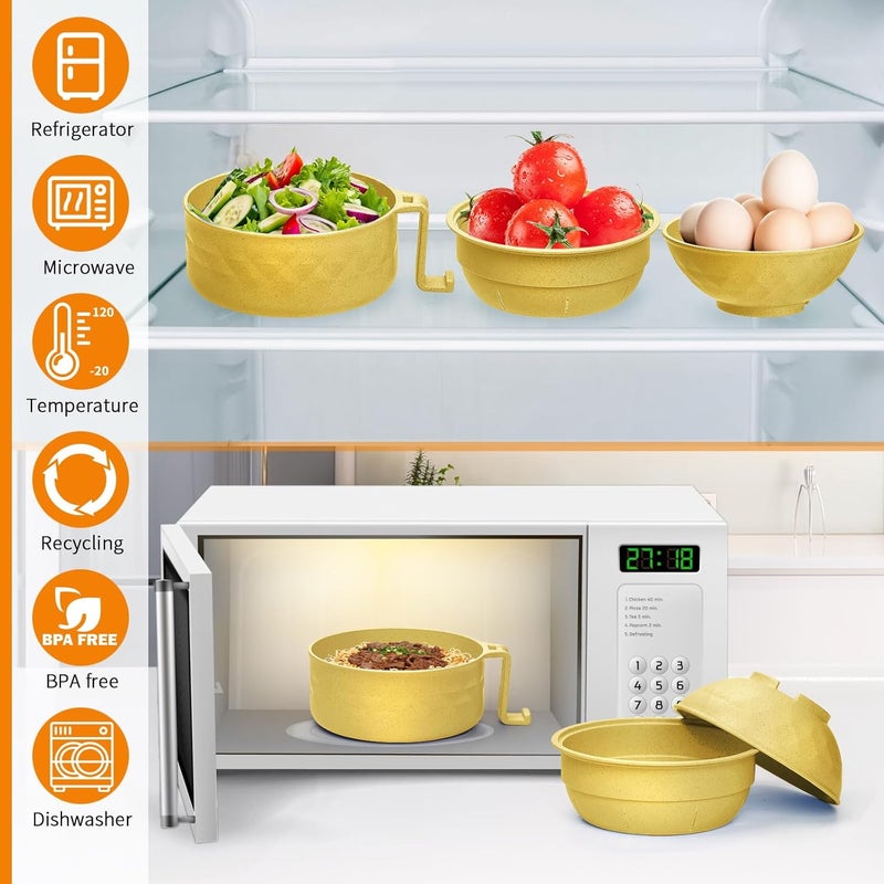 MUUBOOX 2 Sets Microwave Ramen Cooker33 oz Ramen Bowl SetMicrowave Noodle BowlRamen Bowl With Chopsticks and Spoon College Dorm Room Essentials Apartment Essentials BPAFree blue yellow - Image 3