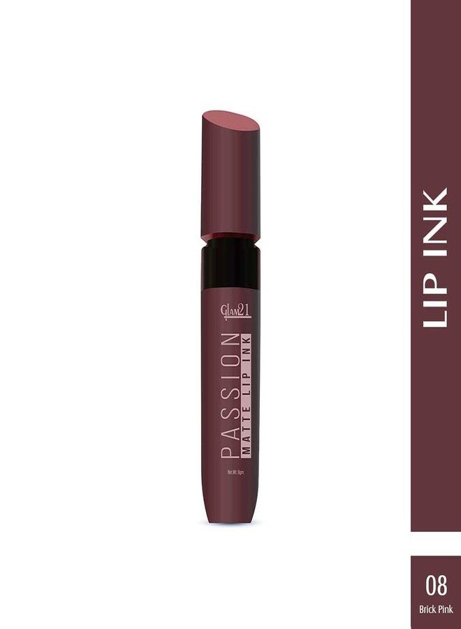 Glam 21 Glam21 Passion Matte Lip Ink | Upto 12-Hour Color Stay | Lightweight & Comfortable | Non-Sticky And Non-Drying - 08 Brick Pink,6gm - Image 2