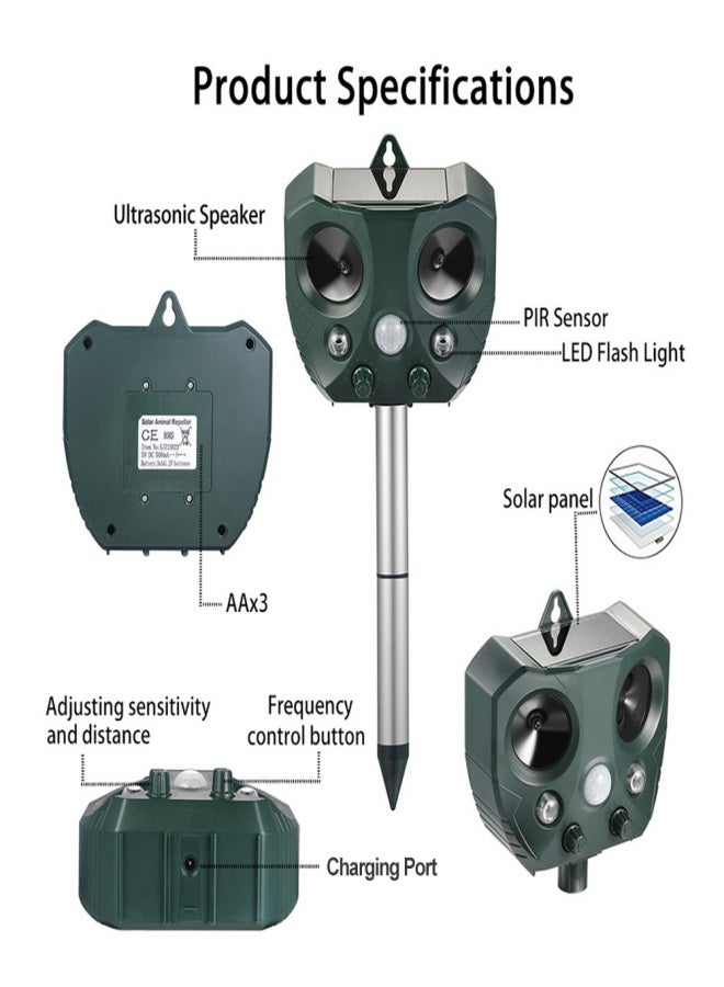 Generic Solar Animal Repeller Ultrasonic Animal Repellent Outdoor Weatherproof Farm Garden Repellent with Flashing Light Motion Detector Squirrel, Raccoon, Skunk, Rabbit, , Mole, Deer  - Image 5