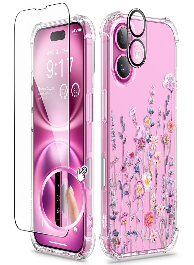 جراب GVIEWIN لهاتف iPhone 16، مع واقي للشاشة وواقي لعدسة الكاميرا، غطاء هاتف شفاف ناعم رفيع مقاوم للصدمات بنقشة زهور للنساء 2024 مقاس 6.1 بوصة (فلوراتوبيا/ملون) - Image 1