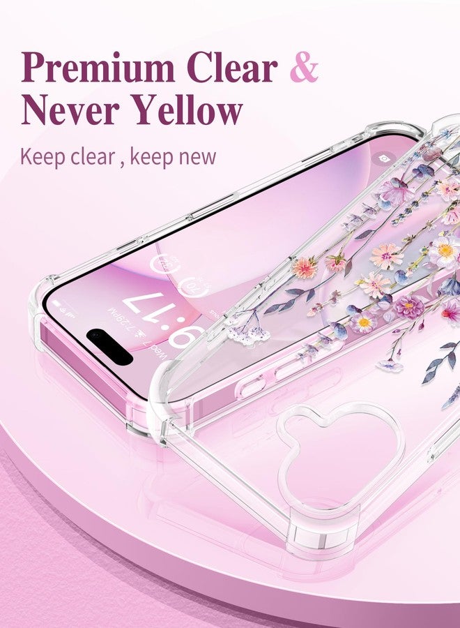 جراب GVIEWIN لهاتف iPhone 16، مع واقي للشاشة وواقي لعدسة الكاميرا، غطاء هاتف شفاف ناعم رفيع مقاوم للصدمات بنقشة زهور للنساء 2024 مقاس 6.1 بوصة (فلوراتوبيا/ملون) - Image 3