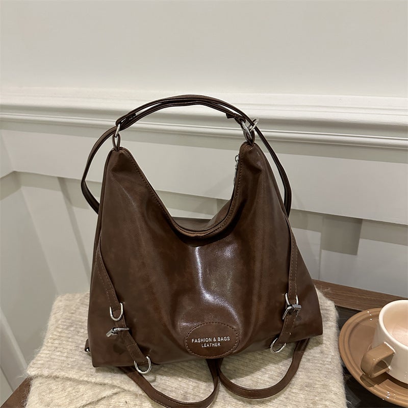 Vintage Tote Bag Womens Autumn 2024 New Fashionable South Korea Niche Backpack Casual Large Capacity Shoulder Bag Brown