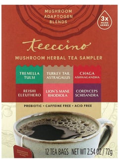 teeccino Mushroom Herbal Tea Sampler 6 Flavors Caffeine Free 12 Tea Bags 2.54 oz (72 g) 