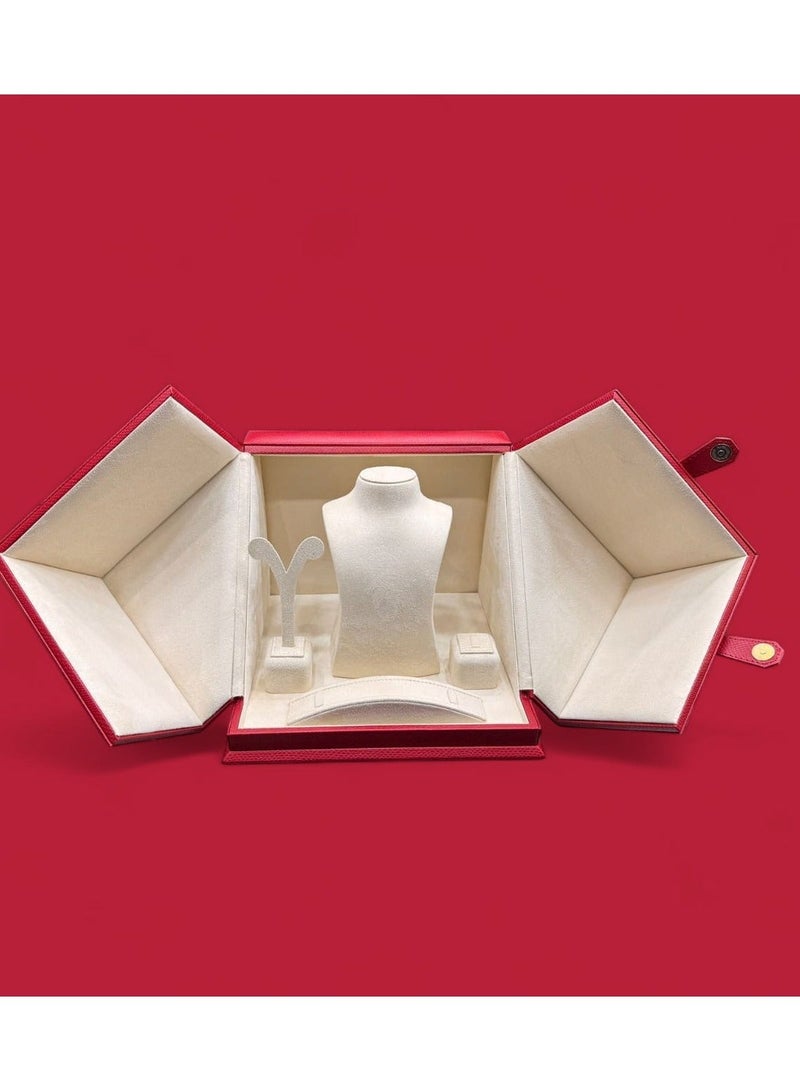 Al Seraj Luxury 4-in-1 Jewellery Organizer Box Set | Premium Red Rexine Exterior with Beige Suede Interior | Necklace, Ring, Earring & Bracelet Display Case | Made in Dubai | Gift & Showroom Storage - Image 5