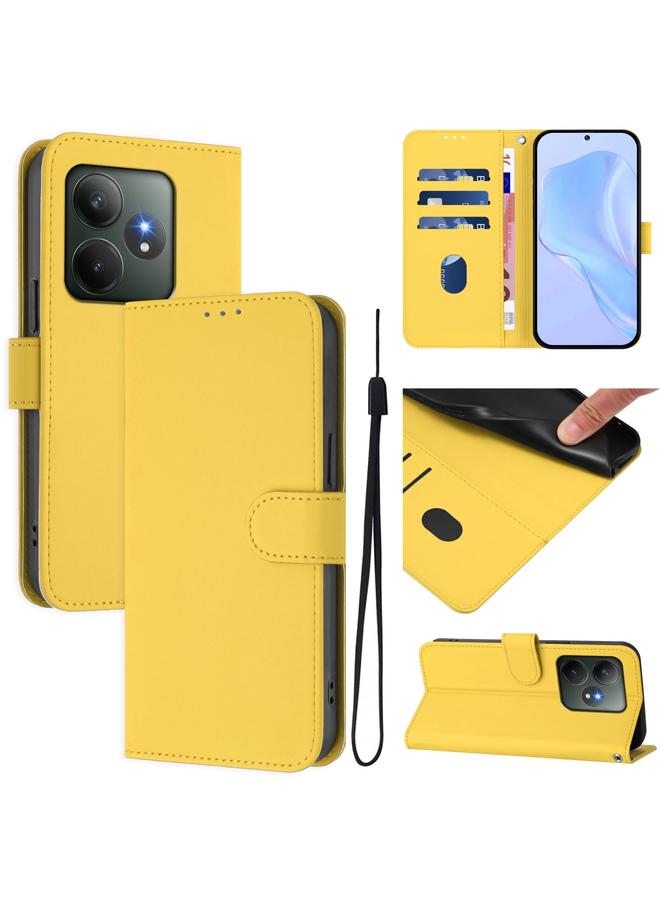 S-TOP Case For Realme GT 6 5G Global Skin Feel Solid Color Leather Phone Case with Lanyard - Image 1