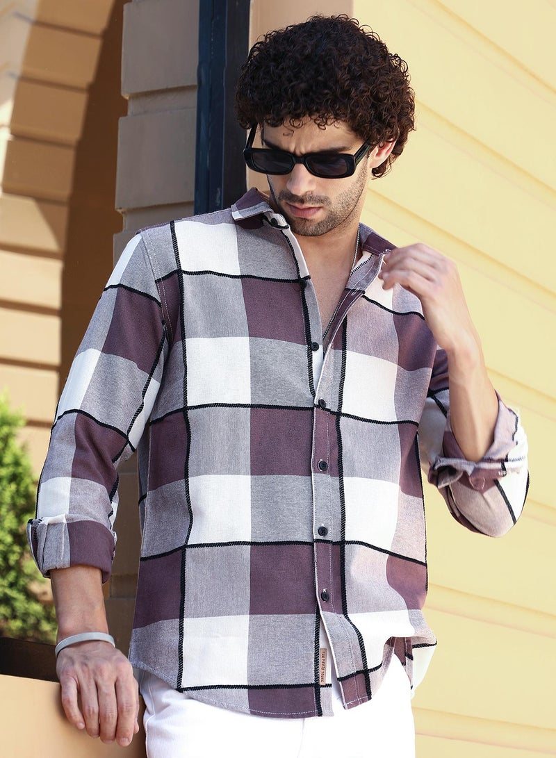 Campus Sutra Men's Grape Purple Framed-Buffalo Regular Shirt  - Image 1
