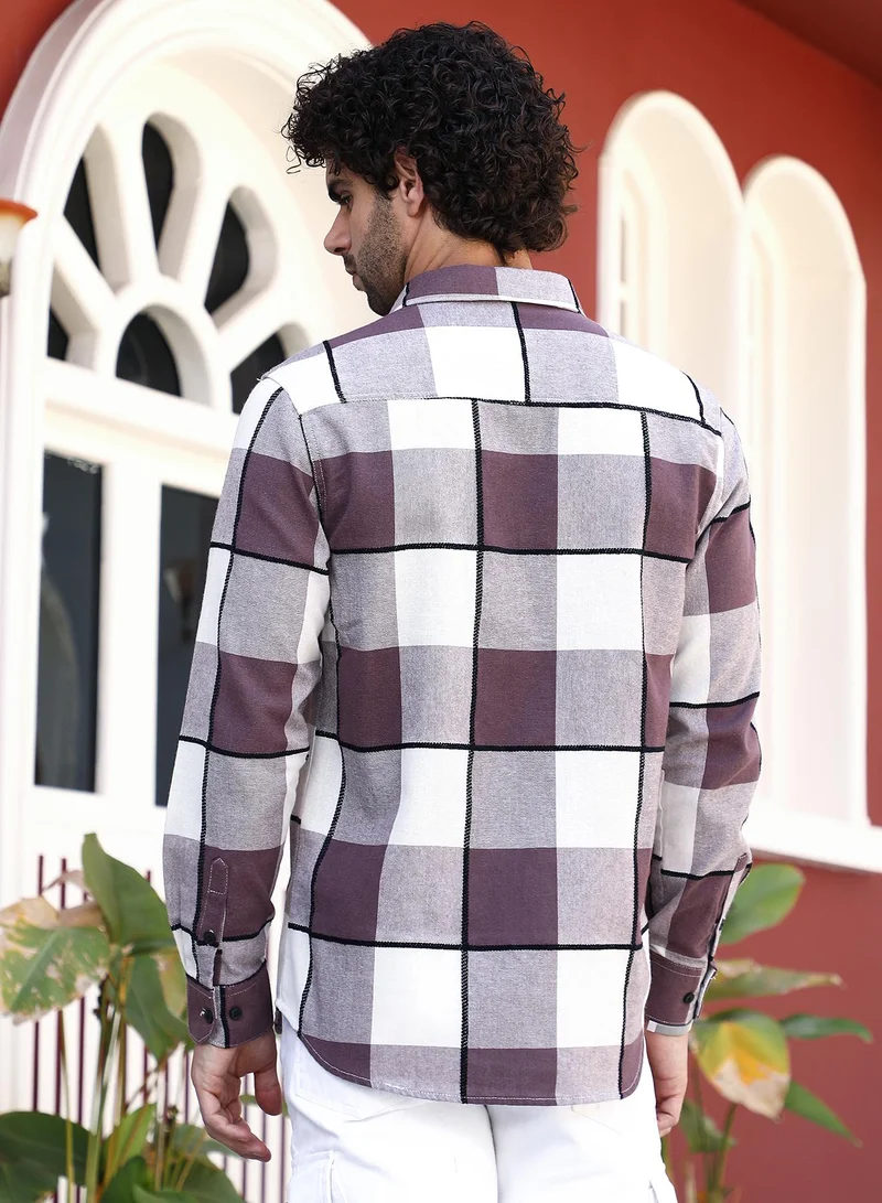 Campus Sutra Men's Grape Purple Framed-Buffalo Regular Shirt
