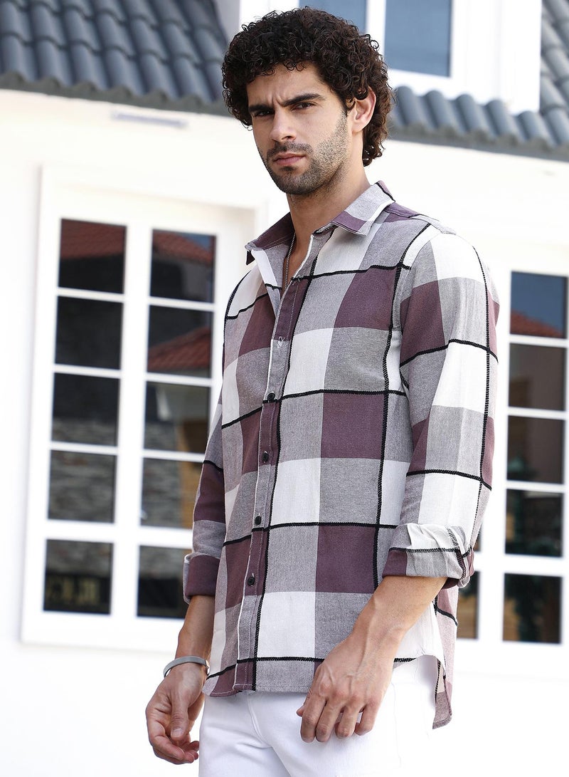 Campus Sutra Men's Grape Purple Framed-Buffalo Regular Shirt  - Image 3