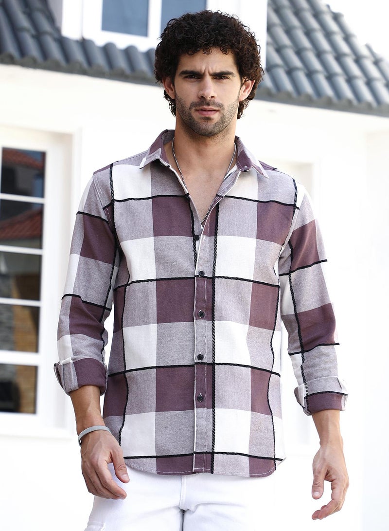 Campus Sutra Men's Grape Purple Framed-Buffalo Regular Shirt  - Image 2
