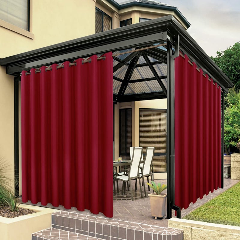 BONZER BONZER Outdoor Curtains for Patio Waterproof Thick Privacy Extra Wide Grommet Sunlight Blocking Outside Curtains for Porch Pergola Gazebo Deck 1 Panel 150W x 95L inch Red 