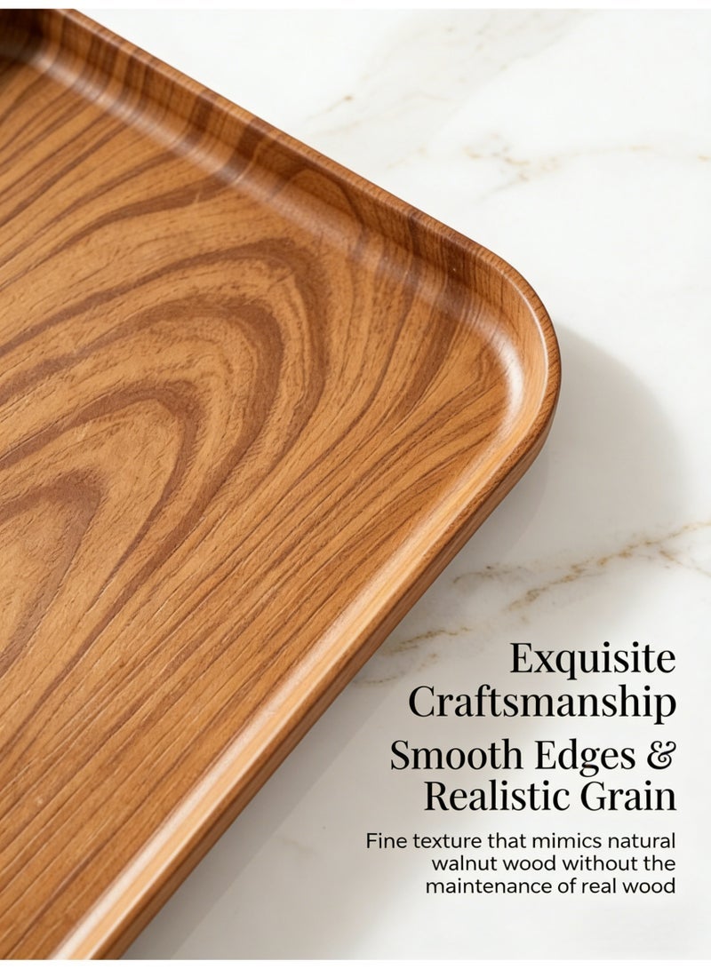 nihao 3-Piece 43cm/38cm/30.6cm Dark Wood Grain Plastic Tray Set, Rectangular Serving Trays, Food & Fruit Platter for Home, Hotel, Restaurant - Image 3