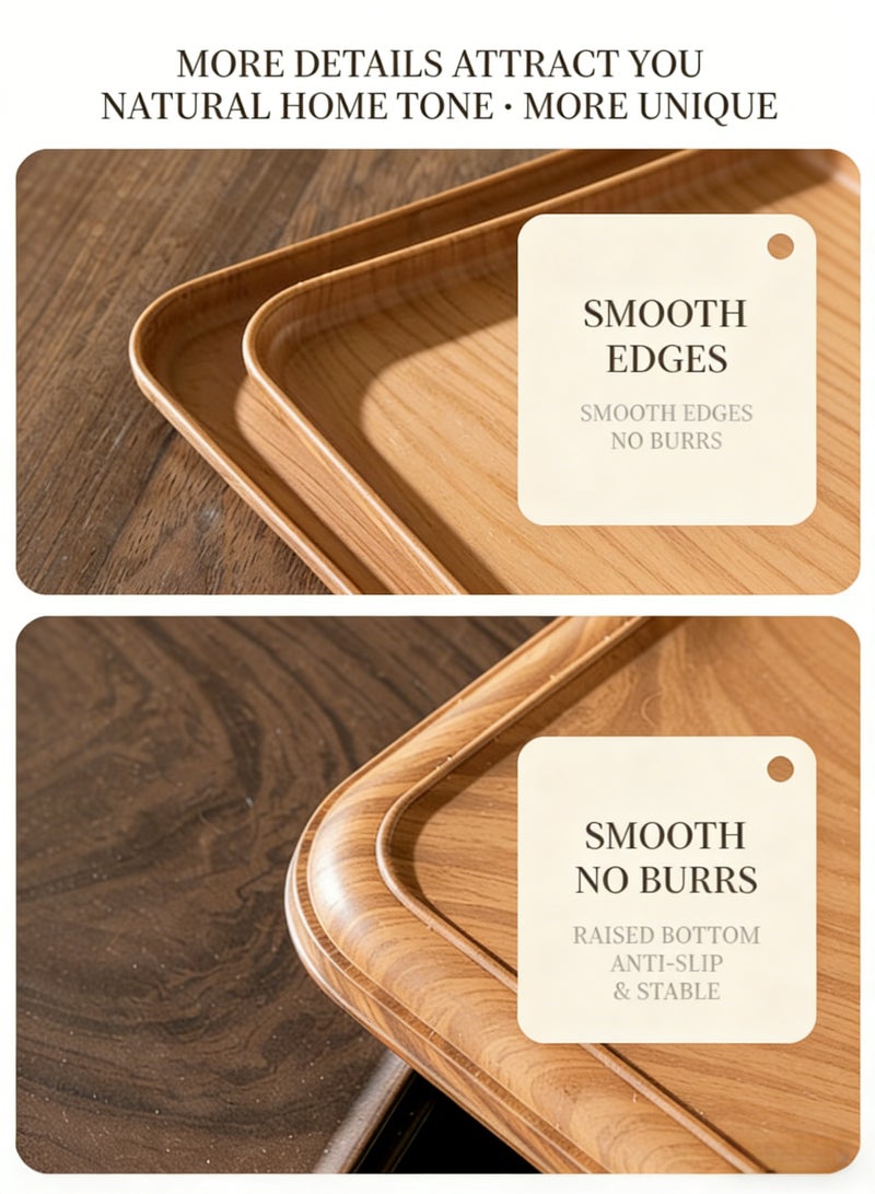 nihao 3-Piece 43cm/38cm/30.6cm Dark Wood Grain Plastic Tray Set, Rectangular Serving Trays, Food & Fruit Platter for Home, Hotel, Restaurant - Image 5