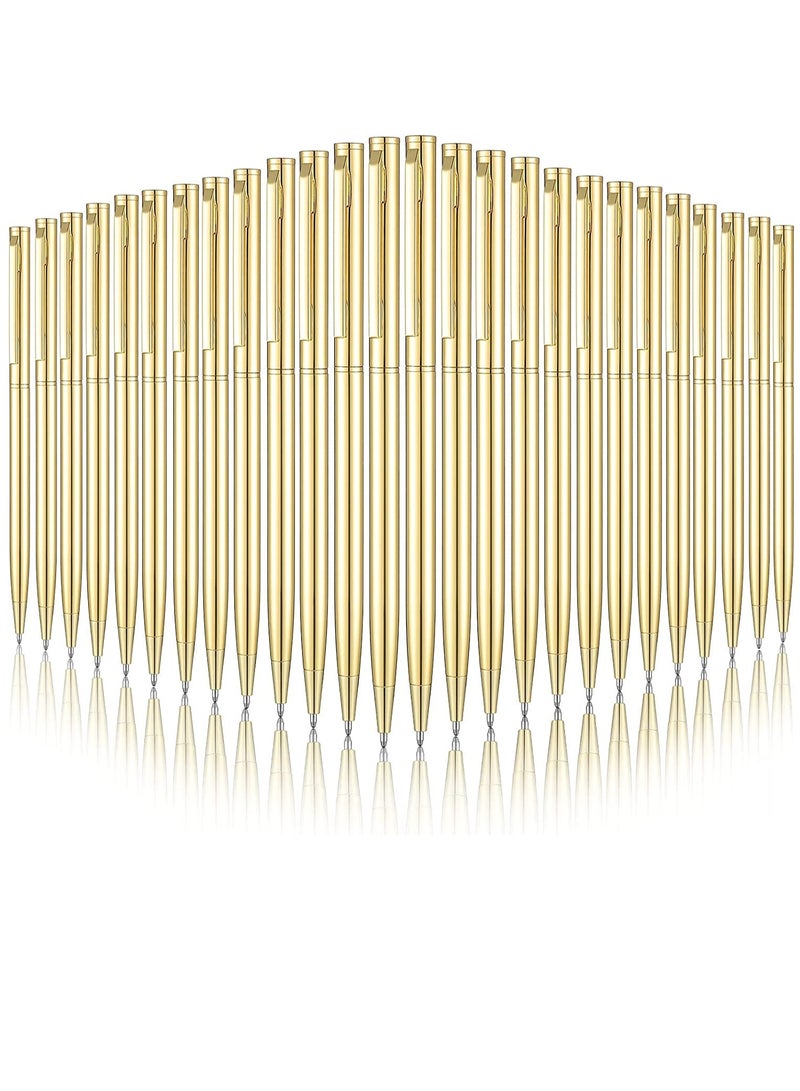 KASTWAVE 26 Pcs Slim Metallic Retractable Ballpoint Pens, Ballpoint Pen, 1 mm Medium Point Black Ink Pen, Metal Pens Set for Business, Office Supplies, Wedding, Students and Teachers (Gold) - Image 1