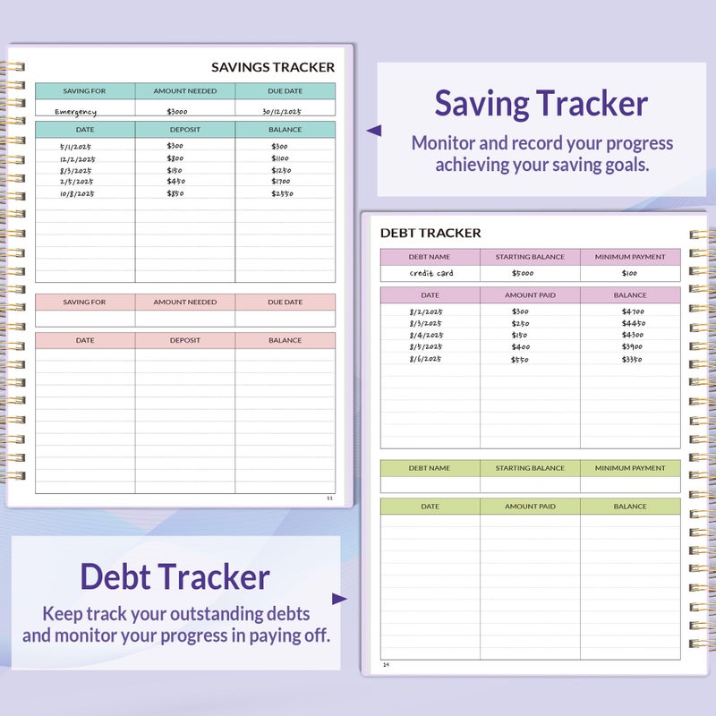 SUNEE Budget Planner - Monthly Budget Book with Expense Tracker Notebook, Undated 12 Month Bill Organizer & Finance Planner to Manage Your Money, A5(6.4" x 8.3") Account Book with Colorful Tab, Purple - Image 5