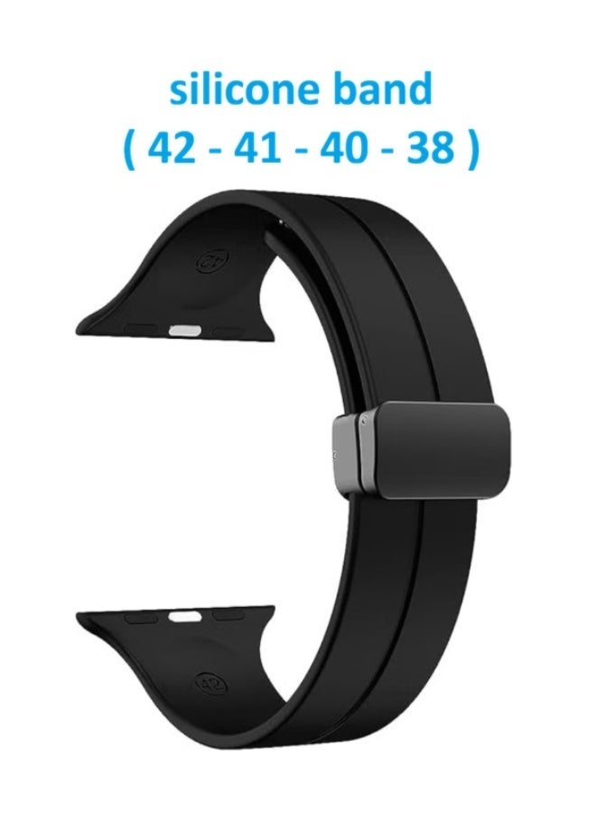 سوار رياضي مغناطيسي من السيليكون لساعة أبل مقاس 42 ملم، 41 ملم، 40 ملم، و38 ملم - اسود - Image 1