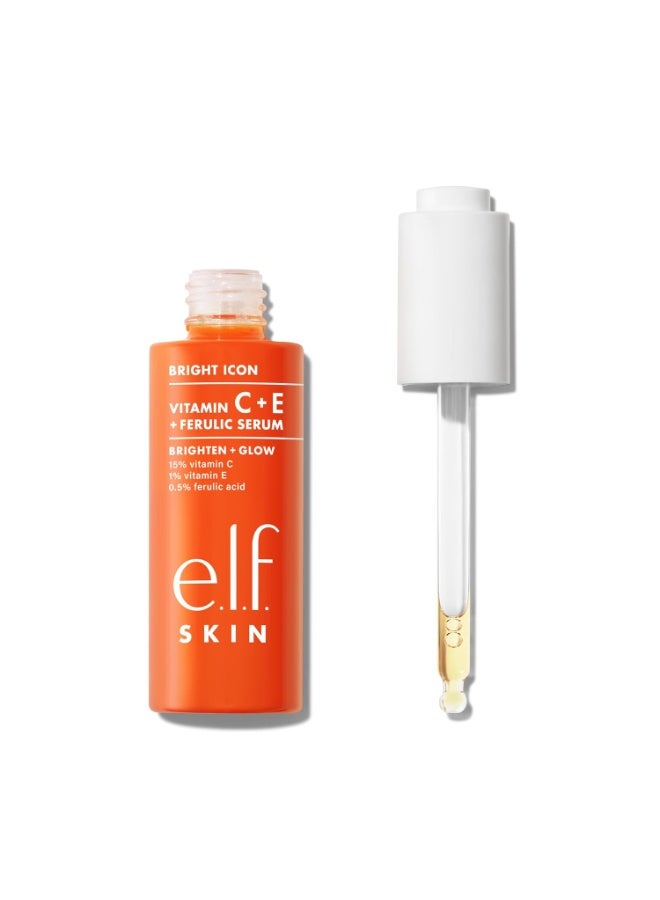 إلف e.l.f. SKIN Bright Icon سيروم بفيتامينات C + E + حمض الفيروليك، سيروم للوجه لتفتيح وتهدئة البشرة، يساعد على توحيد لون البشرة، نباتي ولم يُختبر على الحيوانات، 30 مل - Image 1