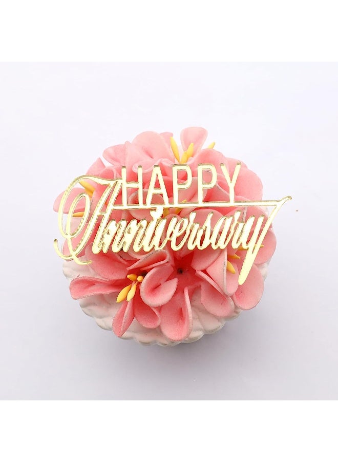 TPGP Happy Anniversary' Cupcake Toppers Engraved Charms - Pack of 6 - Anniversary Party Cupcake Toppers - Celebration Cupcake Toppers - Acrylic Cake Topper - Gold - Image 1